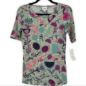 Lularoe Gigi Fitted T Shirt Top Floral Abstract Women's XS